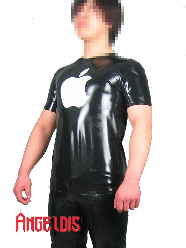 AngelDis latex shirt short sleeve round neck with apple logo top #03024 |