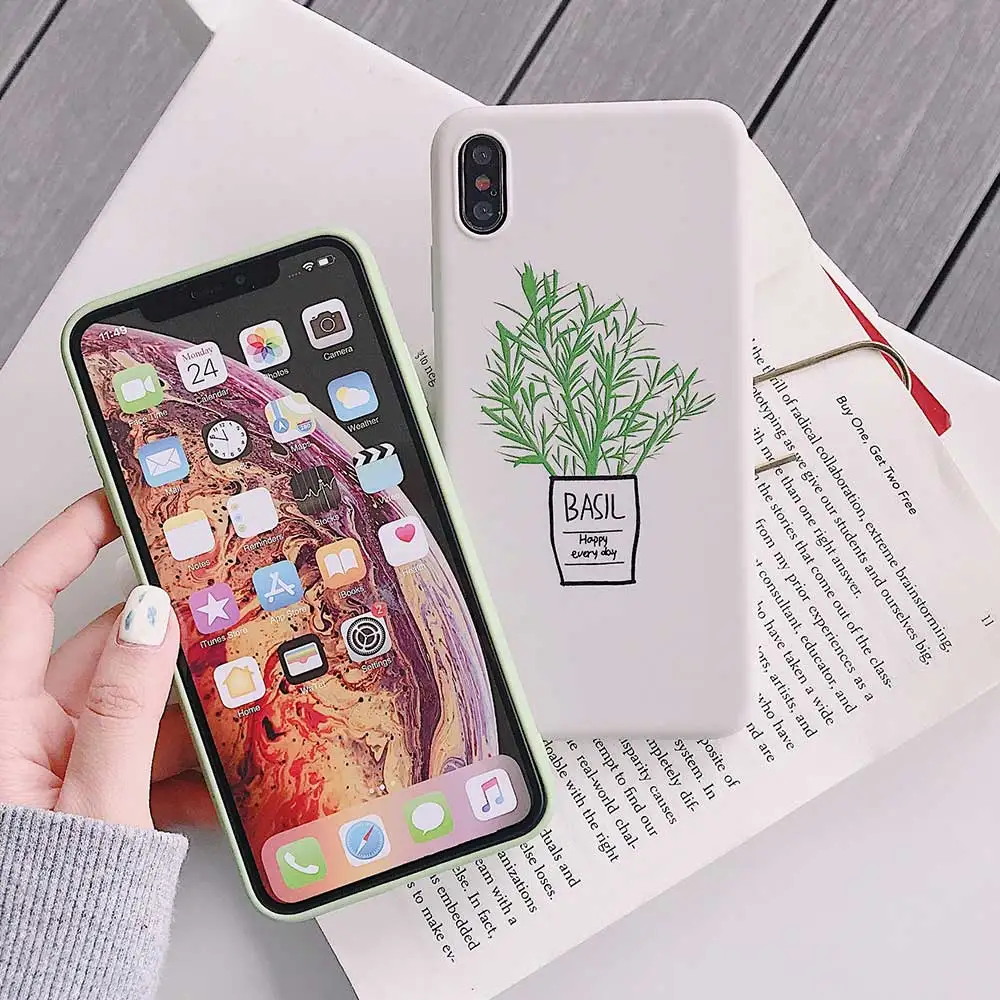 Boucho Phone Case For iPhone XR XS MAX X 6 6s 7 8 plus 8plus Soft Silicone Cover Fashion Plant Green Leaf Pattern Matte Cases |