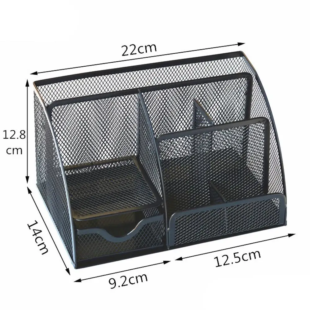 Multi-function metal desktop Organizer with 6 Compartments Drawer | The Mesh Collection Black Office storage rack#2B03