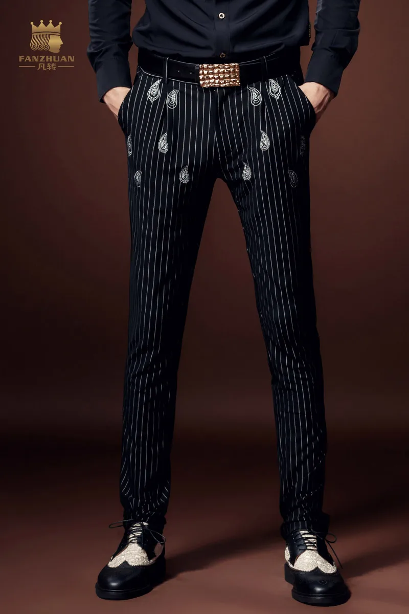 Free Shipping Newarrivals Male fashion man's casual party fringe personality embroidery slim microejection straight pants 618057 | Мужская