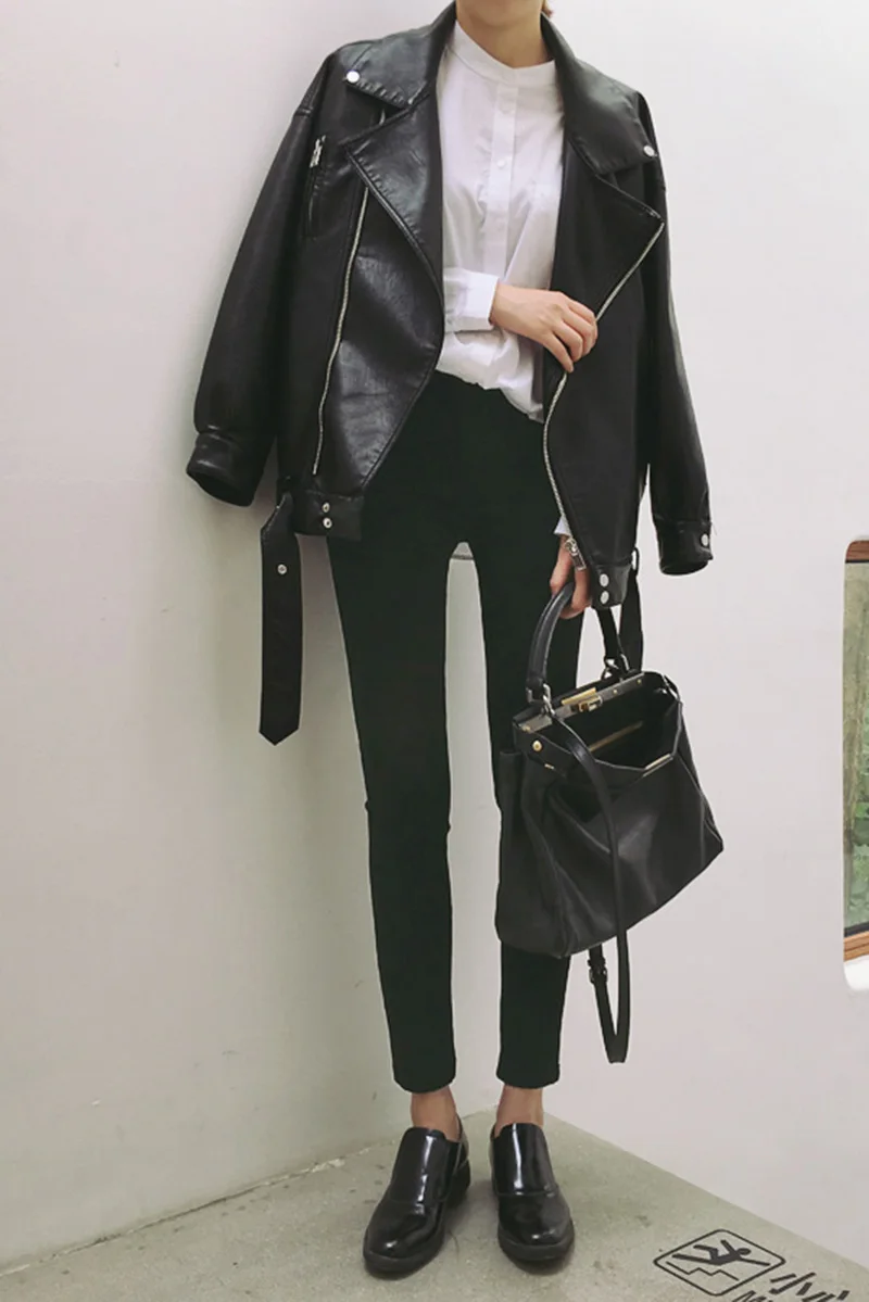 Женские кожаные пальто на молнии с широкой талией, Брендовые женские куртки на молнии с отложным воротником, весенние и осенние пальто Lu12 35