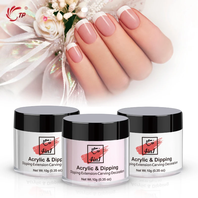 TP 10g 4 in 1 Nail Art Dipping Powder Acrylic Carving Extension Decoration Clear Pink French White 0.35oz Dip Powder System