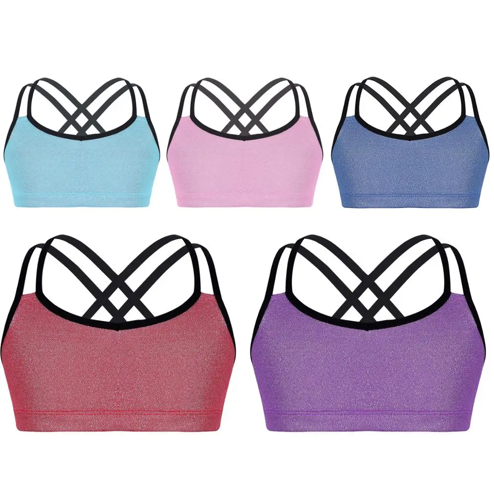 Балетный укороченный топ для девочек блестящий металлический на бретельках