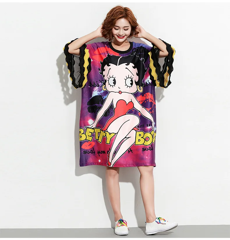 Корейская мода мультфильм для маленьких девочек Футболка с принтом платье