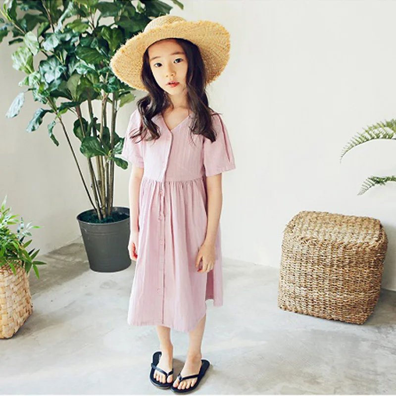 Long Summer Dresses Casual Teenage Girl Clothing Pink Blue Maxi Toddler Girls 2020 Cotton Mother Daughter Clothes | Детская одежда и