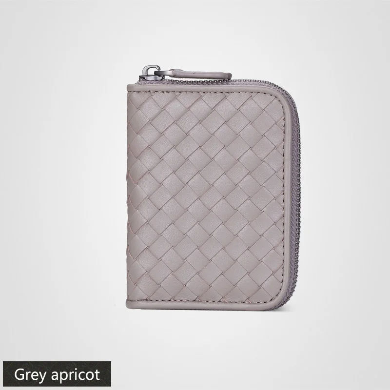 Grey apricot Женский кошелек ручной работы из овечьей кожи на молнии с отделением для карт, мини кошелек для монет из натуральной кожи, женские кошельки - Цвет: Grey apricot