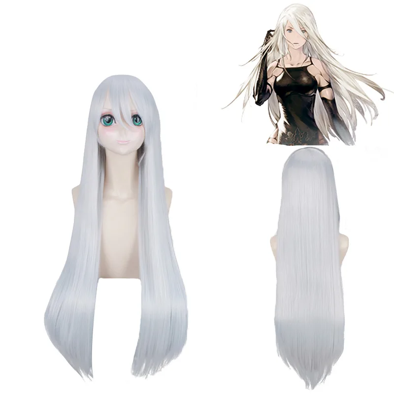 

100CM NieR Automata YoRHa A2 Wig Type A No. 2 Heroine Long Straight Silver Beige Synthetic Hair Cosplay Costume game play Wigs