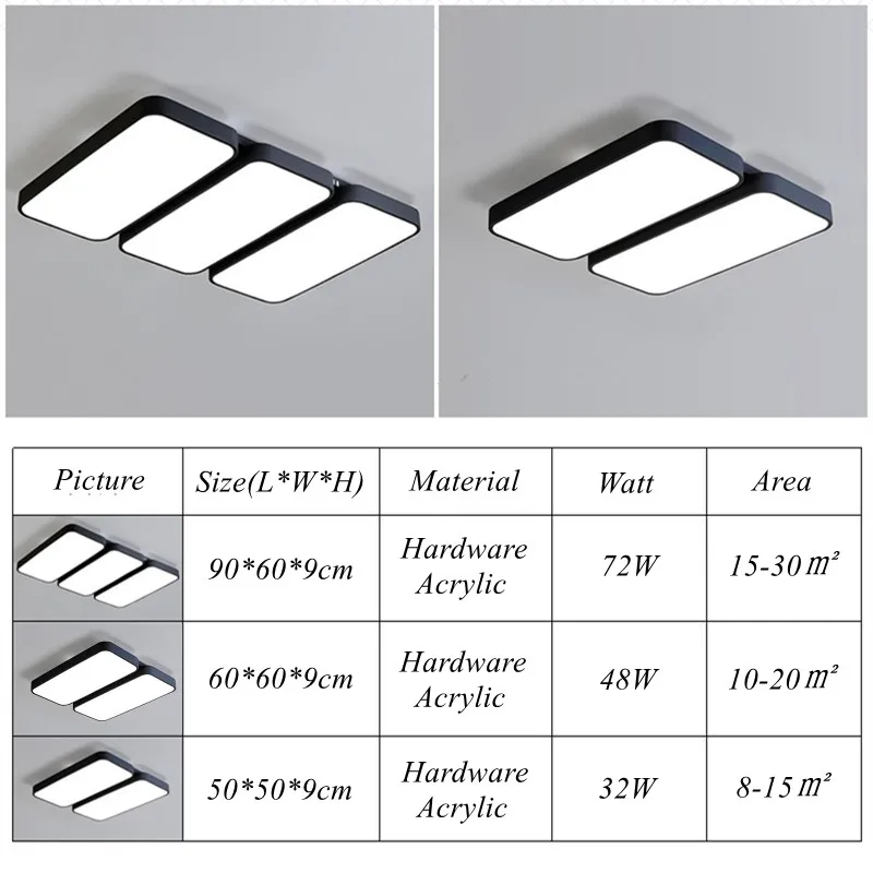 DAR Minimalist Rectangle Modern Led Ceiling Lights For Living Room Black White Chandelier Lamp Fixtures Luminaria Avize | Освещение