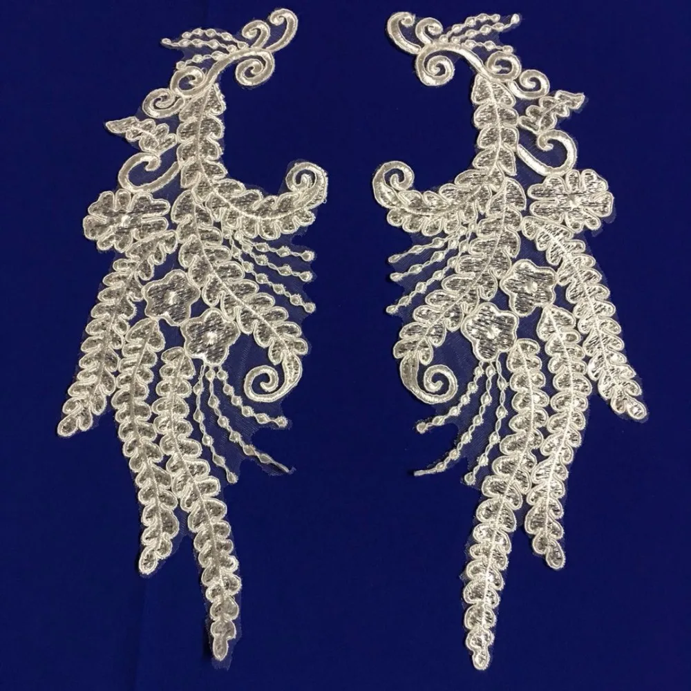 

2pairs off white 40*15cm Applique wedding dress Embroidery ployester embroidery patch wedding dress Accessories