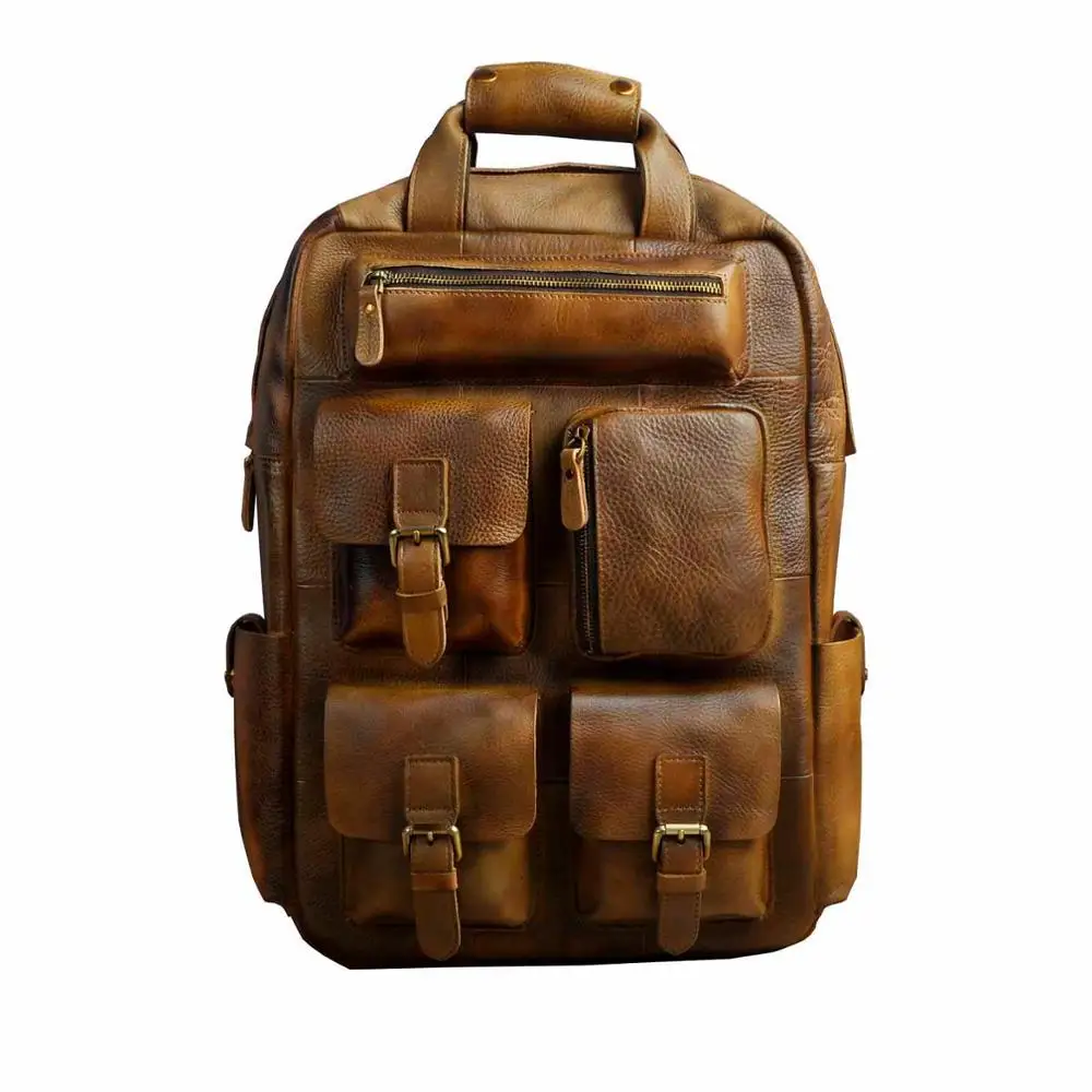 light brown Мужская оригинальная кожаная модная сумка для путешествий, Университетская школьная сумка для книг, дизайнерский мужской рюкзак, Студенческая сумка для ноутбука 1170bu - Цвет: light brown