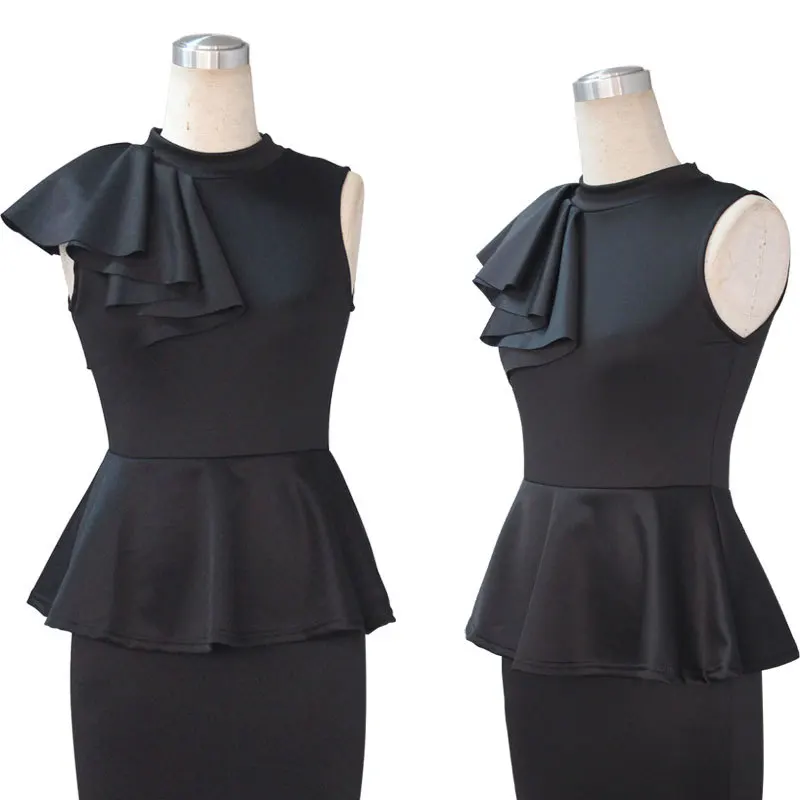 factory outlet Europe and America Slim solid shoulder waist Frilly sleeveless evening dress women's dresses hot sale | Женская