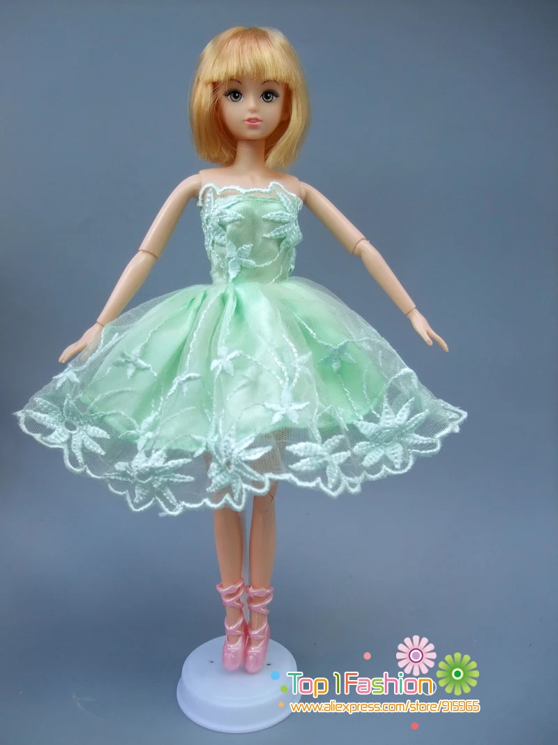 Бесплатная доставка 1 шт. короткое балетное зеленое платье для куклы Барби