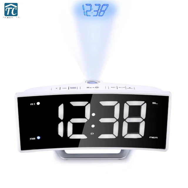 LED Проекция Будильник настольные зеркальные часы электронные FM Arc Радио цифровые