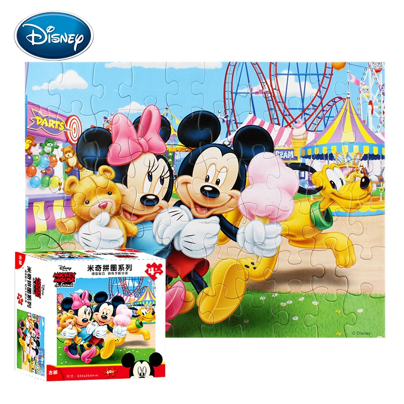 Disney 60 шт. детский мультяшный бумажный пазл Микки/Принцесса/гоночный Детский