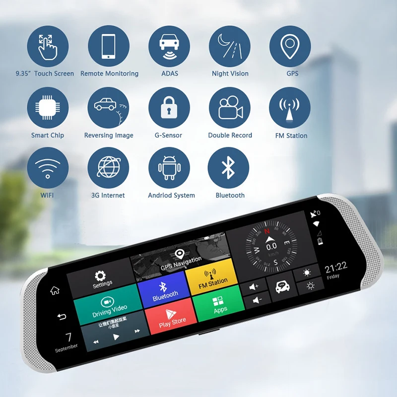 AfmoDVR 10' камера заднего вида Android Wi Fi gps навигации регистраторы с двумя s видео |