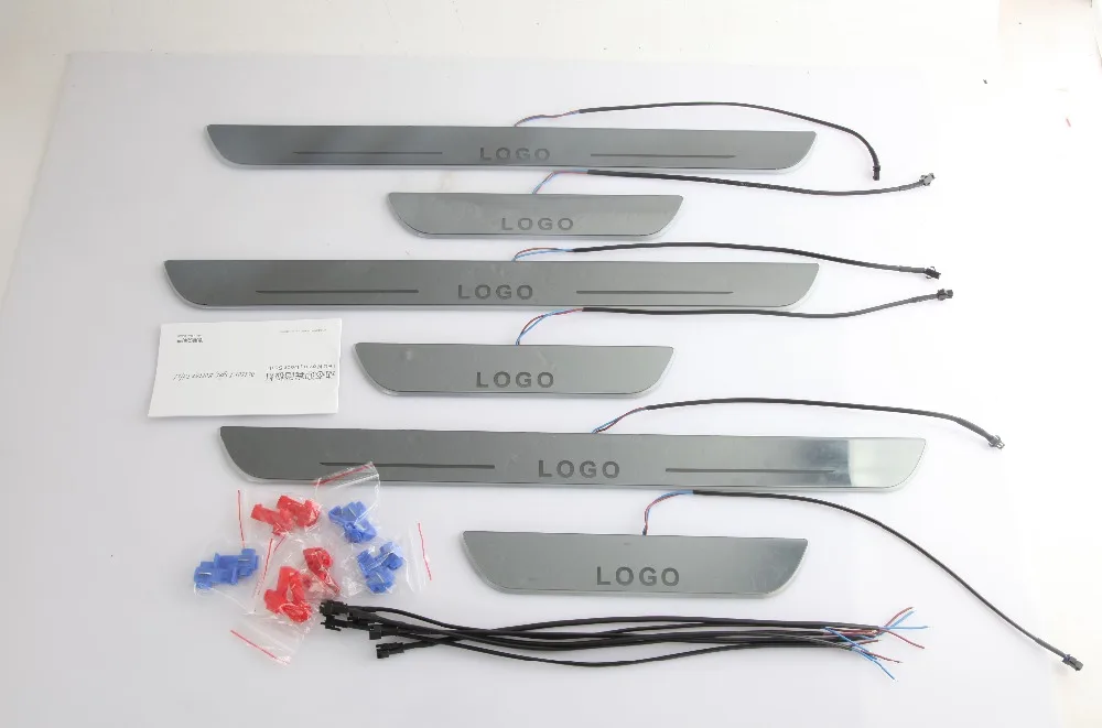 

eOsuns LED moving door scuff Nerf Bars & Running Boards door sill light overlays flat cover strip for peugeot 307 208 301 408