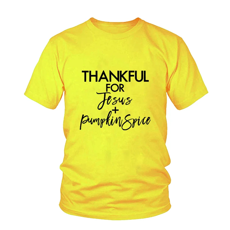 Летняя стильная качественная хлопковая футболка с надписью Thankful For Jesus and Pumpkin Spice