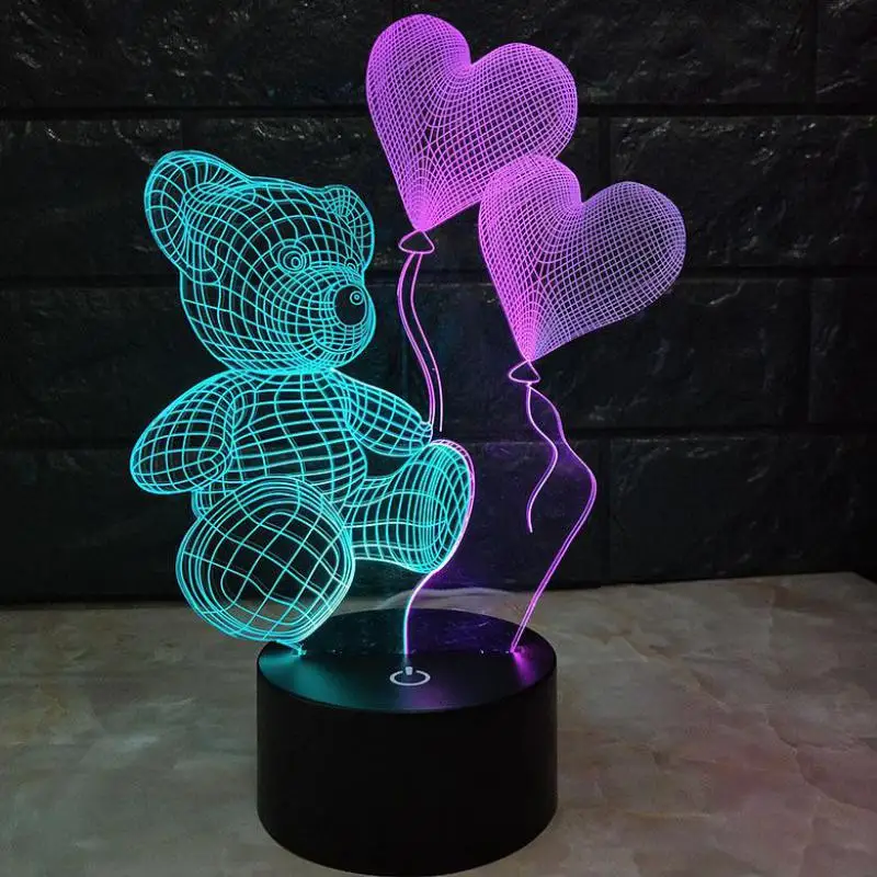Светодиодный 3d маленький ночник любовь медведи красочные романтические подарки