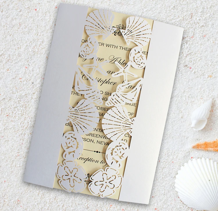 

Beach Wedding Invitation, Sea Party Invitations, Seashell Invitations, Starfish Invitation - Set of 50