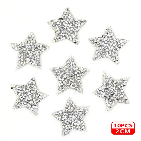 2cm Sliver 10pcs Стразы со звездами, смешанные размеры, нашивки, нашивки с вышивкой, термо-Стикеры для одежды, 5 видов цветов, блестки, нашивки для одежды, сделай сам - Цвет: 2cm Sliver 10pcs