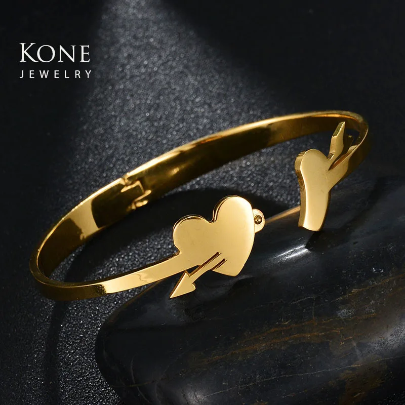 Невесты Стрелка Двойное Сердце Манжеты Позолоченные Из Нержавеющей Стали