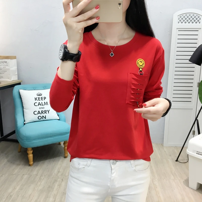2018 Новинка весна осень новая Женская Корейская свободная футболка с длинными