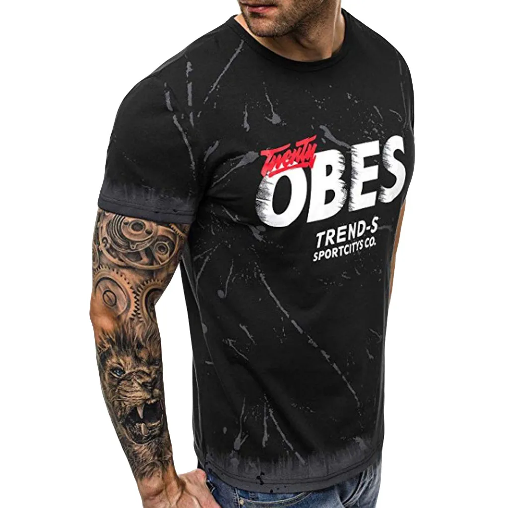 Футболка мужская с круглым вырезом Спортивная хлопковая тенниска принтом майка