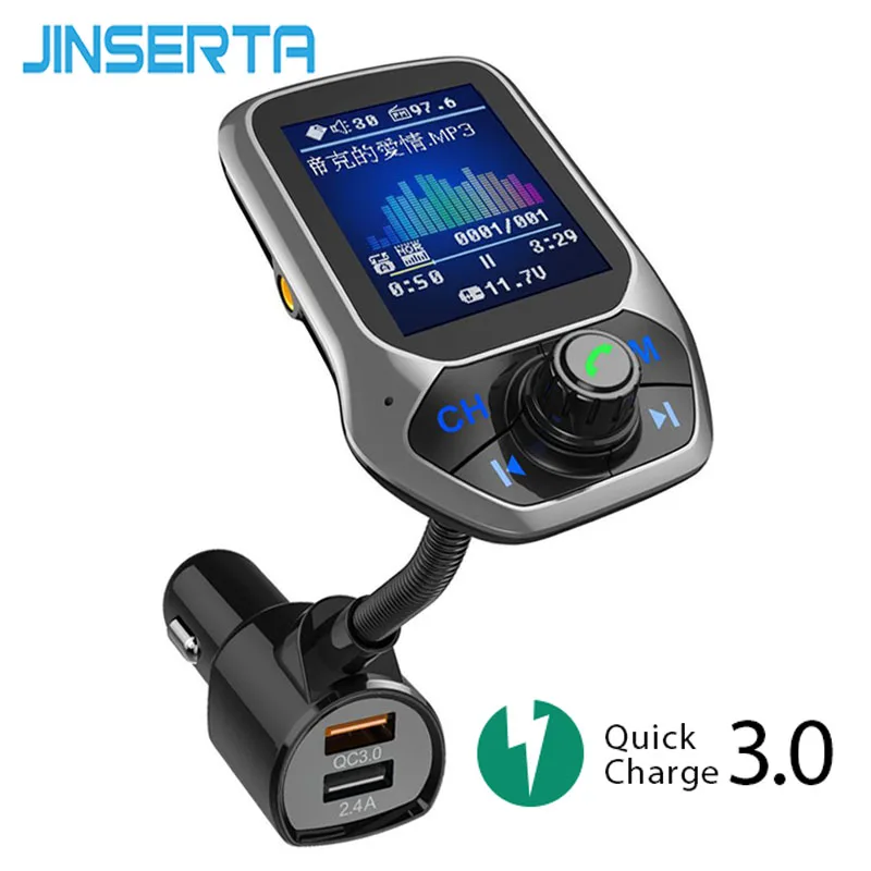 JINSERTA Quick charge 3 0 Bluetooth FM трансмиттер двойной USB 1 8 &quotTFT экран модулятор комплект