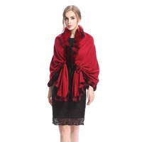 zy87062 2017 new design fashion ladies and girls rabbit and fox fur trmming butterfly wool fur pashimina bride shawl poncho