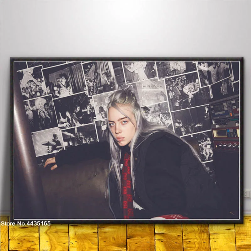Тёмно-синий Billie Eilish Poster Singer Star Posters and Prints Wall Art Picture Canvas Painting Decoration for Living Room Home Decor - Цвет: Тёмно-синий