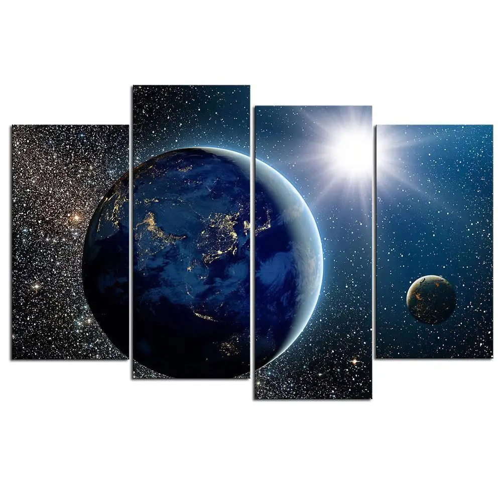 

Wall Art 4 Piece Framed Canvas Painting Large Abstract Beautiful View of Earth Sun Moon Canvas Print Picture Drop shipping