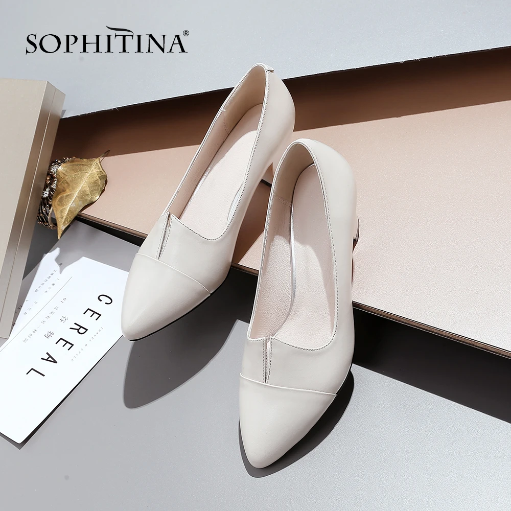 SOPHITINA/Новые пикантные женские туфли-лодочки с острым носком Модные туфли из натуральной кожи без застежки на среднем каблуке повседневные женские туфли-лодочки на квадратном каблуке SO217