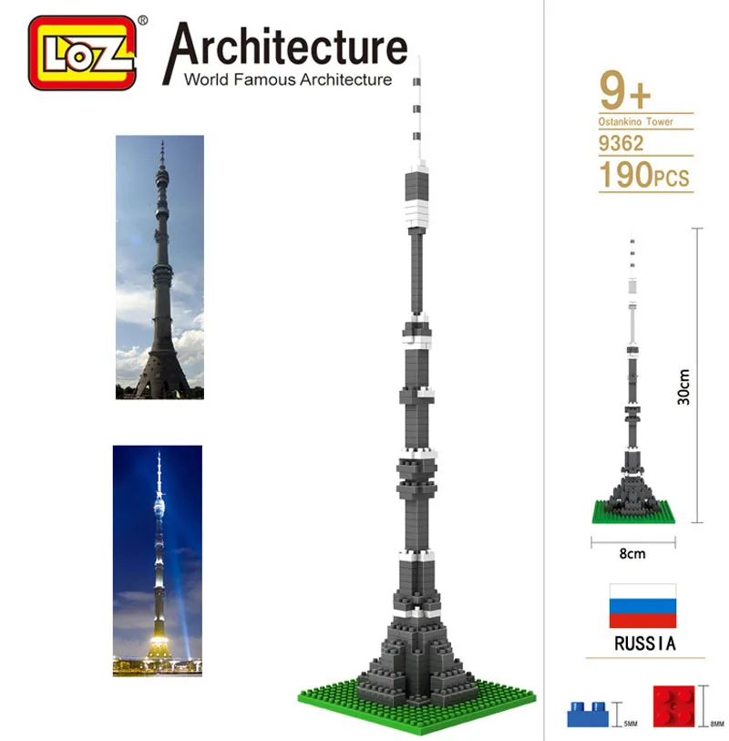 Алмазные блоки Loz мини-блоки для сборки 3D в виде Останкинской башни мира сборе
