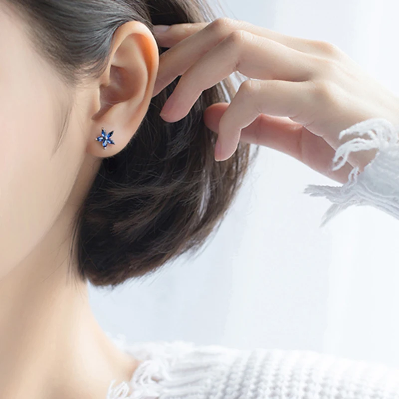 Женские серьги гвоздики с синими асимметричными цветами квадратные из 100%