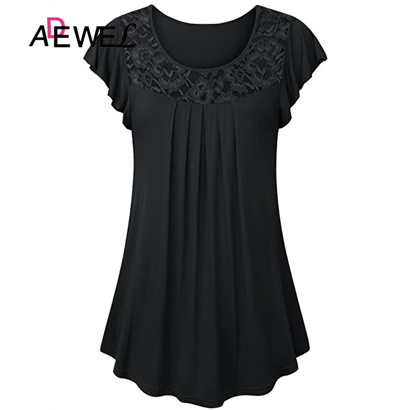 ADEWEL топы и блузки для лета женские плюс размер Короткие рукава Кружева шить О