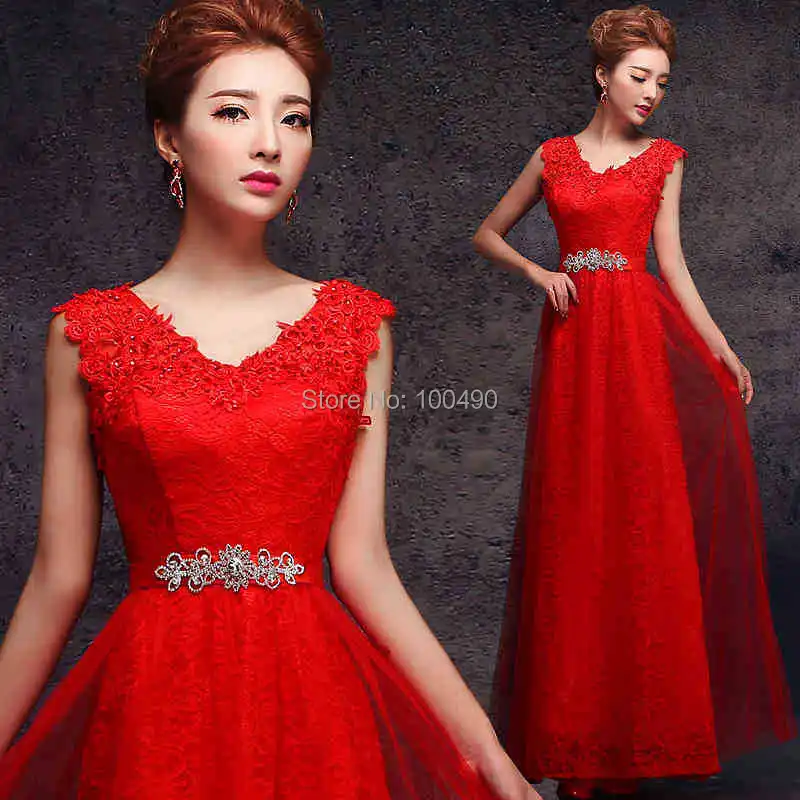 Fast Shipping Long red Lace Prom Dress 2014 Real Photo Tulle layer Beaded Up Cheap Evening Party Gowns In Stock DS361 | Свадьбы и