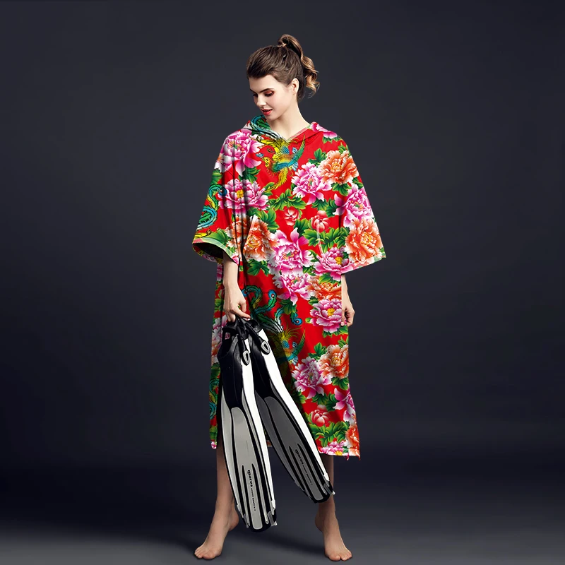 Chinese Dragon Printing Hooded Towel Quick-Dry Outdoor Beach Sport Towel Water absorption Bath Towels Diving Woman Men Bathrobe