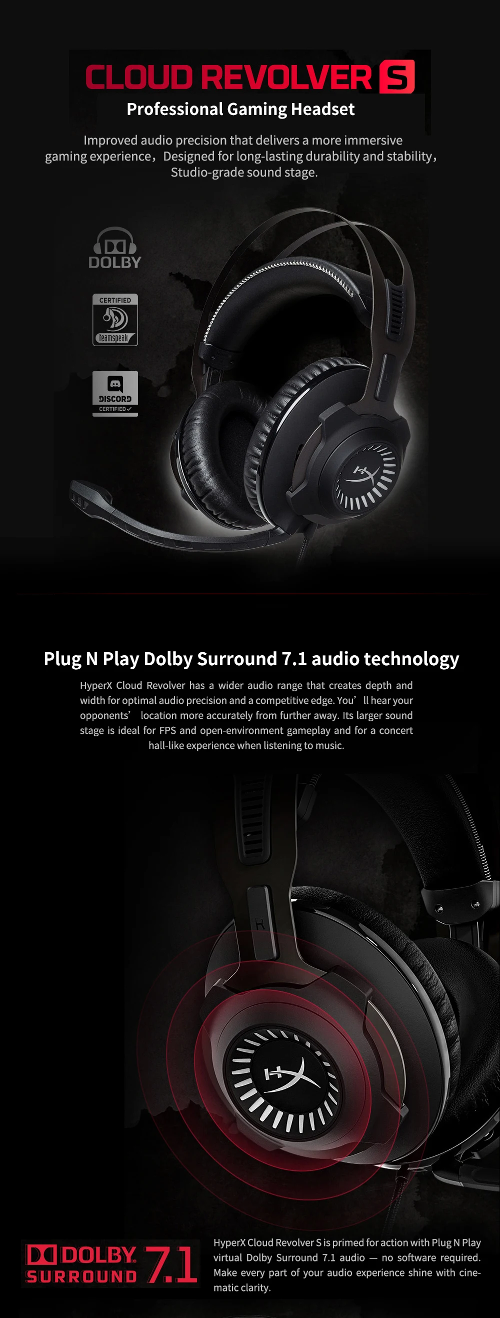 Игровая гарнитура kingston HyperX для наушников Cloud Revolver S с объемным звуком Dolby 7,1 для ПК, PS4, PS4 PRO, Xbox One