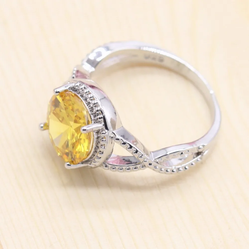 Серебро 925 пробы Женские Ювелирные наборы желтые белые камни круглые браслеты, подвесные колье висячие серьги кольца ювелирные изделия