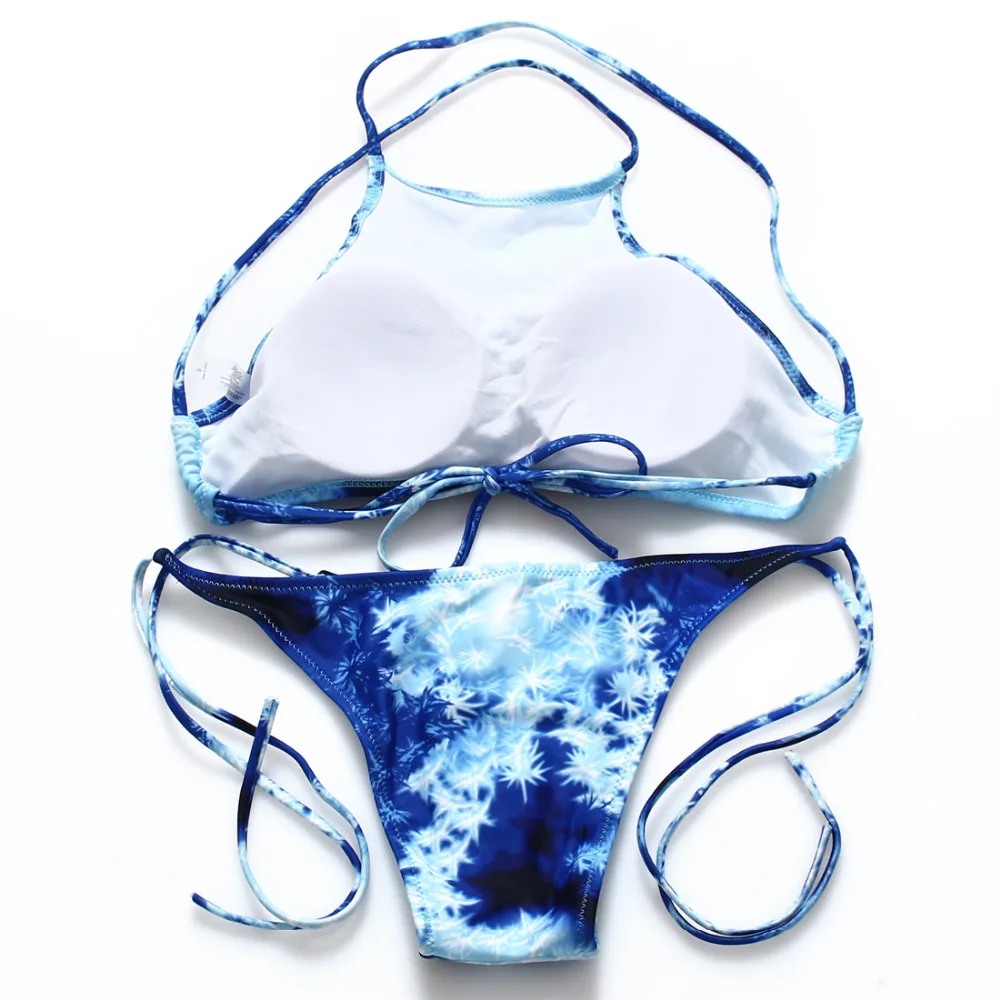 Купальник с высокой горловиной бандажный бикини цветочным принтом комплект со
