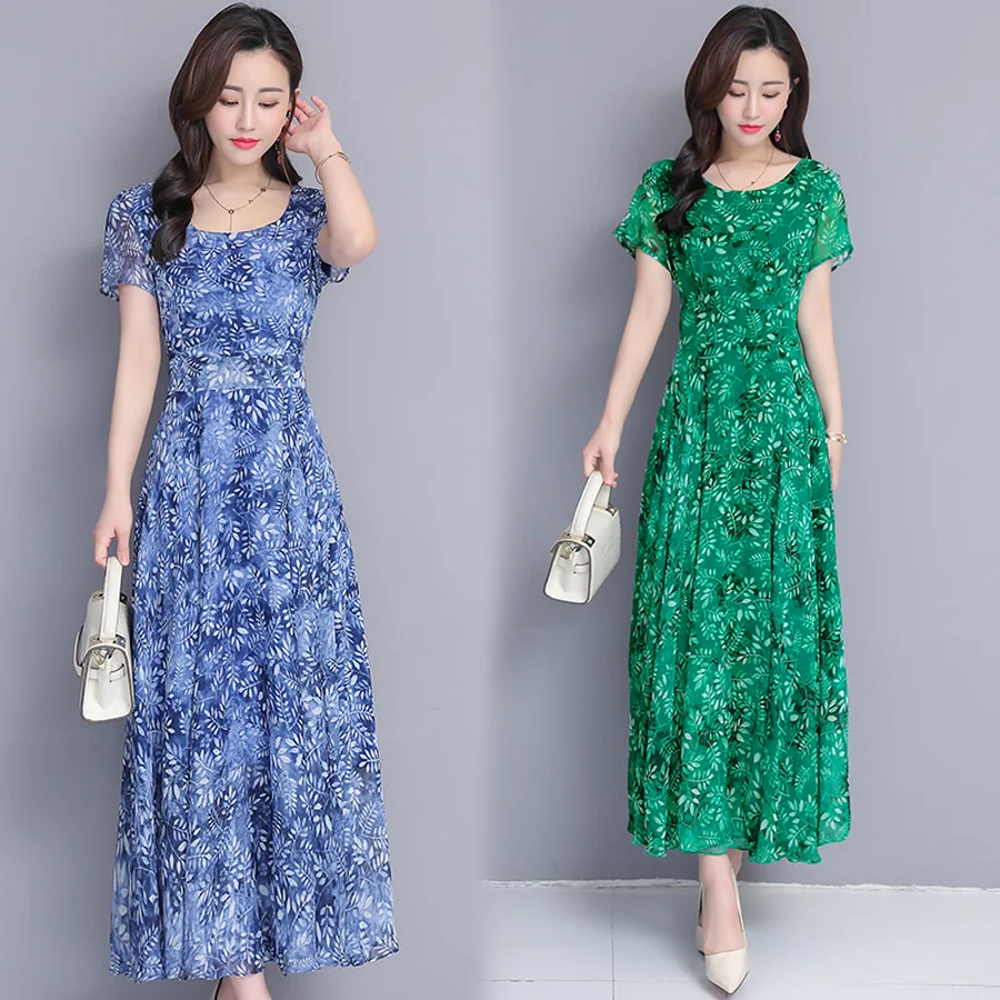 2020 корейское винтажное цветочное шифоновое Бохо Макси платье Лето 3XL размера