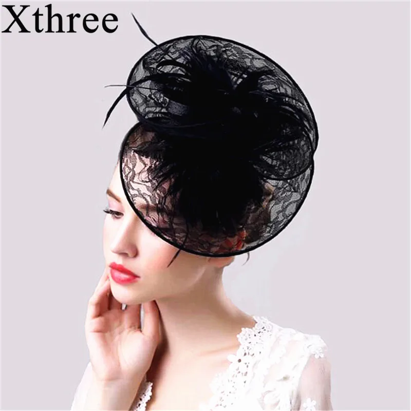 Xthree модная льняная Страусиная меховая Свадебная шляпа для вечеринки банкетные