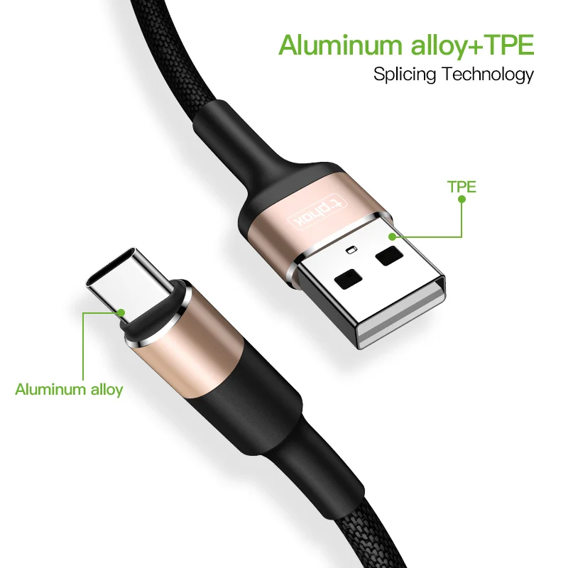Кабель T-phox USB Type C для Xiaomi 9 Redmi Note 7 USB-C кабель быстрой зарядки Samsung Galaxy S10 S9 Plus -