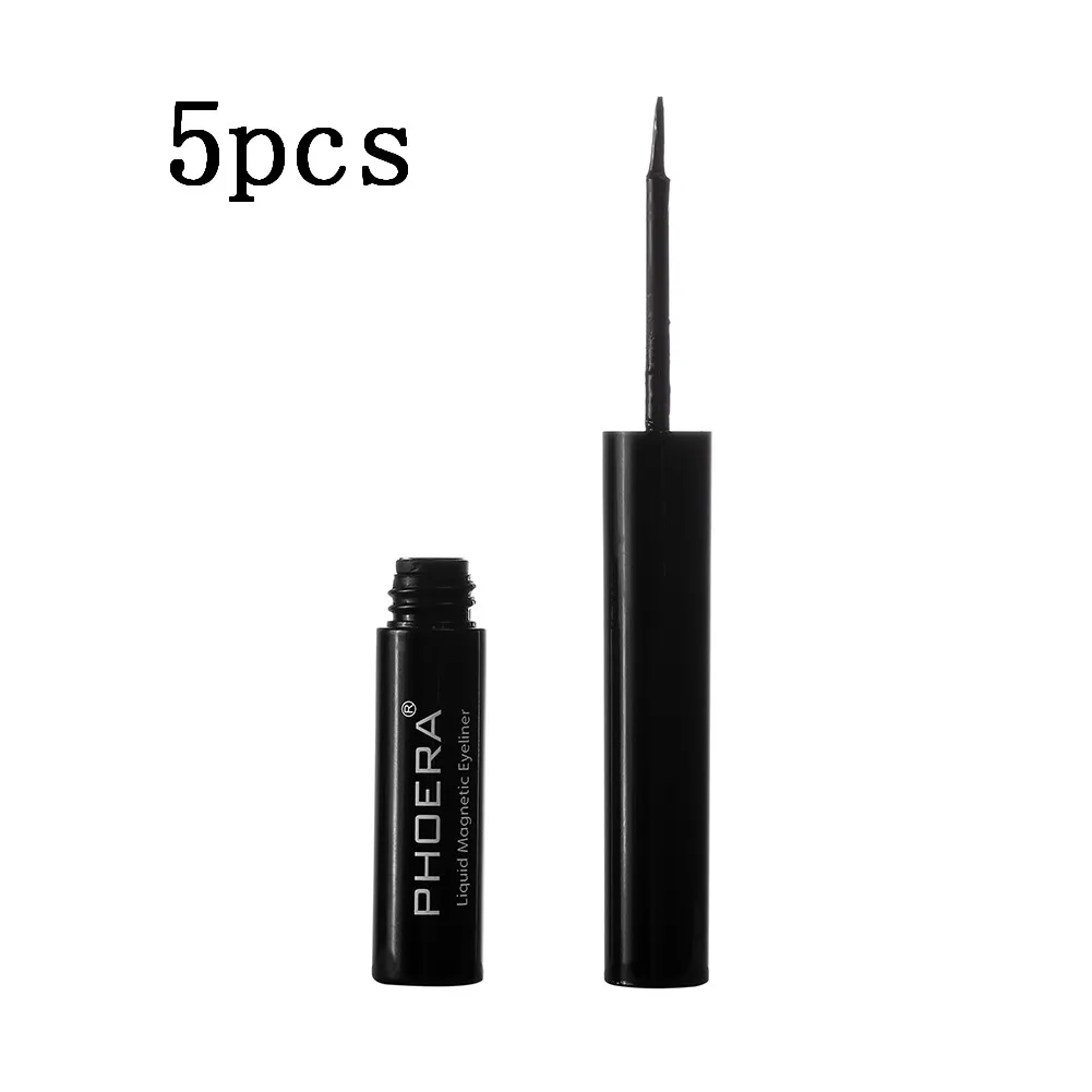 5pcs PHOERA 5/1 шт. прочного Водонепроницаемый Магнитный жидкая подводка для глаз быстро сохнет устойчивость к поту Черная Подводка для глаз для Магнитные ресницы TSLM2 - Цвет: 5pcs