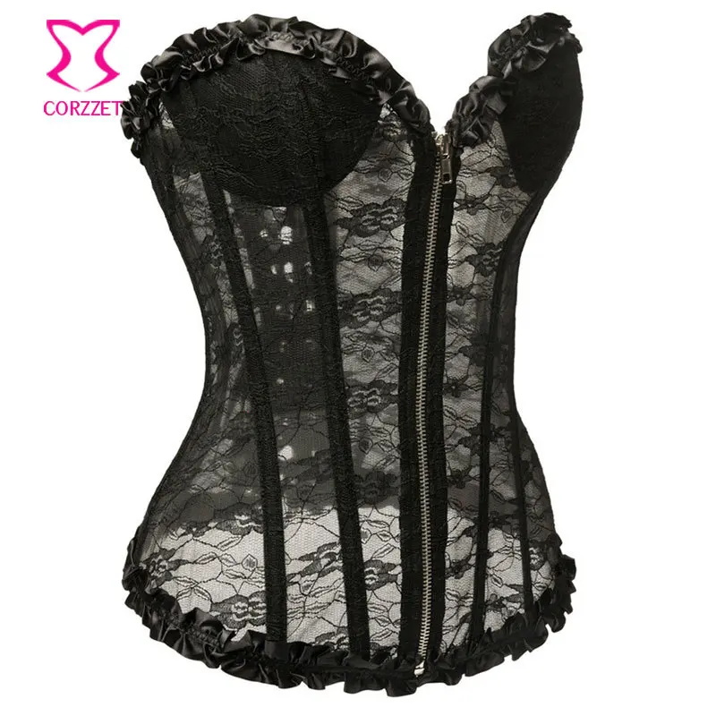 Корсеты корсеты и бюстье черные кружевные на молнии со стальными косточками
