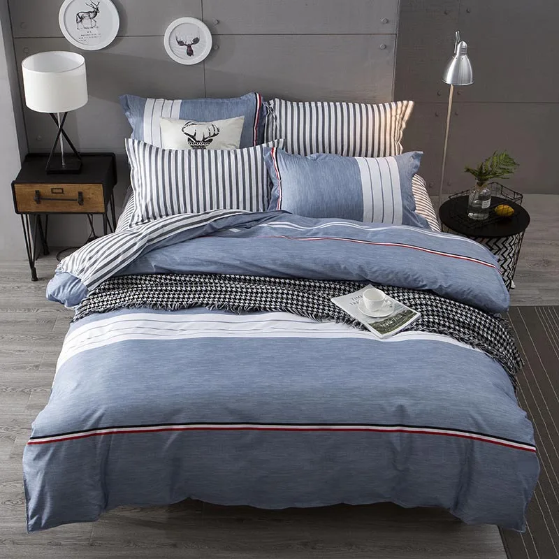 

Classic bedding set 6 size grey blue flower bed linen 4pcs/set duvet cover set Pastoral bed sheet AB side duvet cover 2019 bed