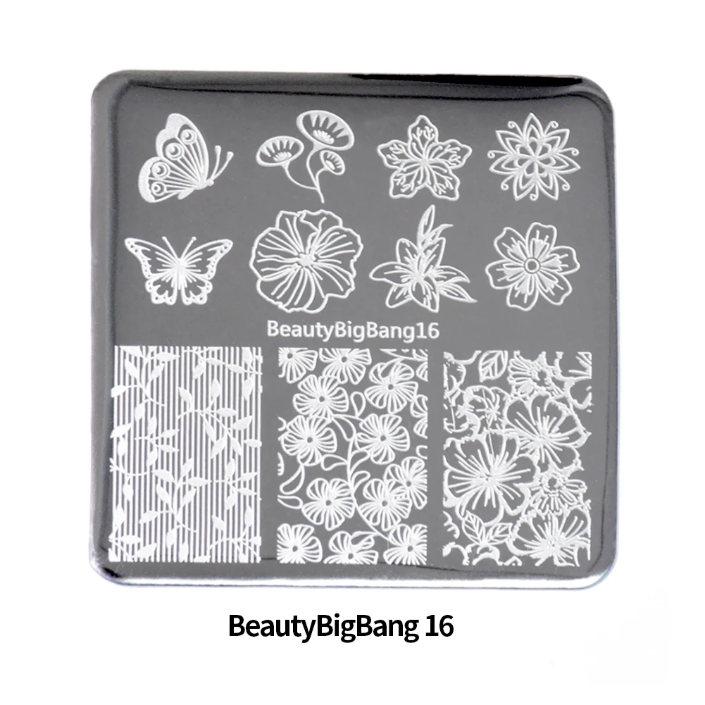 1 шт. BeautyBigBang 6*6 см квадратная штамповочная пластина цветочное кружево бабочка цветочный тематический узор дизайн ногтей для маникюрного инструмента 07-10 16