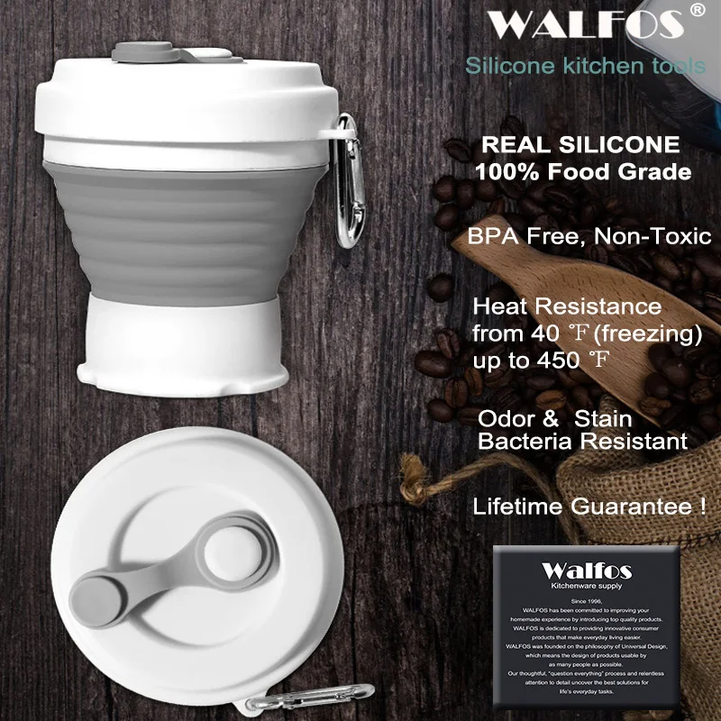 WALFOS Silicone folding cup can be filled with boiling water portable telescopic cup travel outdoor soft water cup