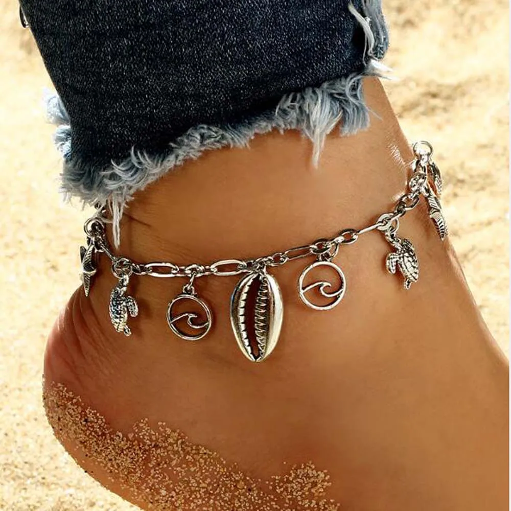 Boho волна черепаха подвесные ножные браслеты для Для женщин 2018 значки на руки