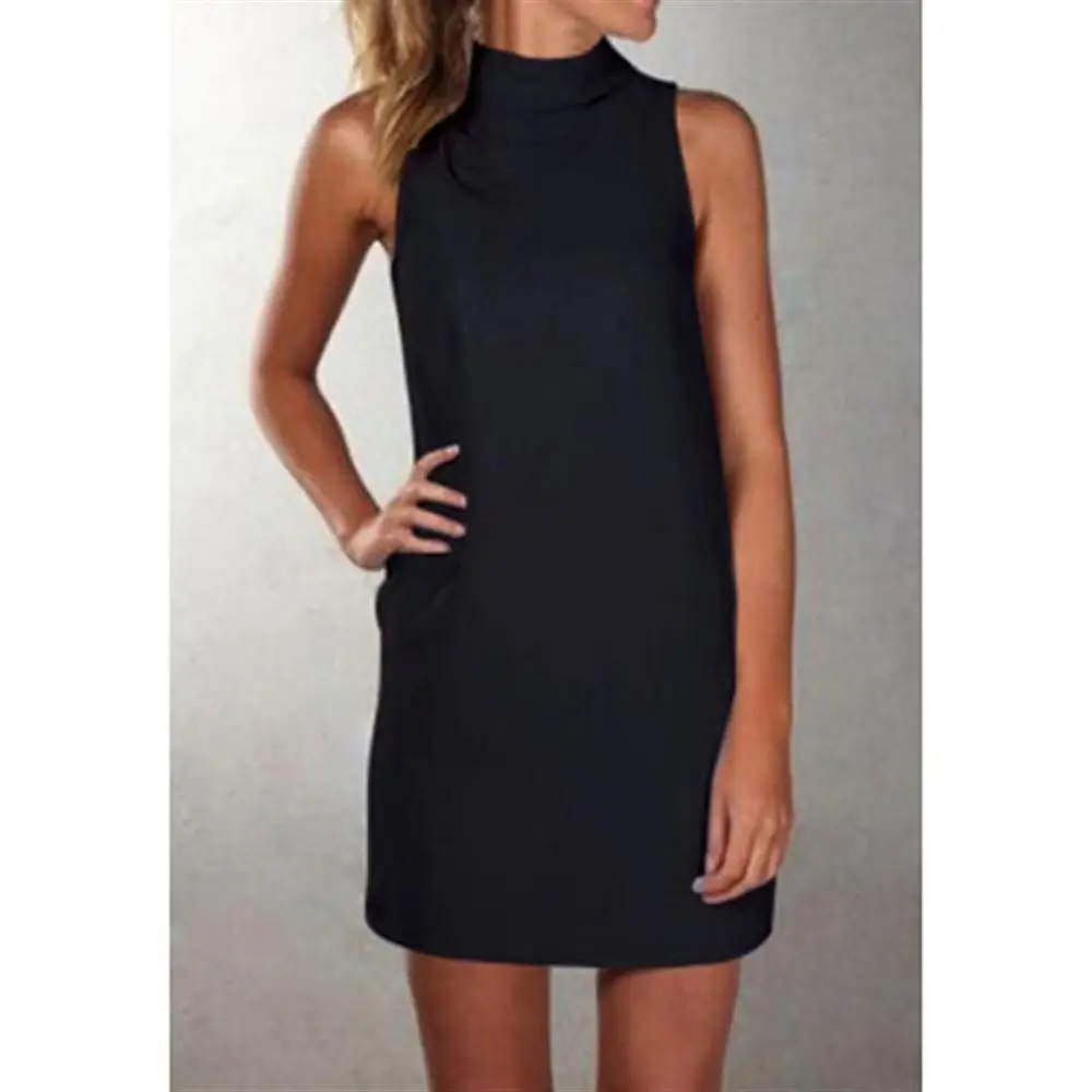 Sexy Women Summer Dress 2018 Plus Size Solid Turtleneck Sleeveless Clothing Casual Mini Elegant Vestidos Black | Женская одежда